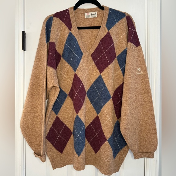 Vintage Pringle of Scotland 100% Lambswool Size XXL Argyle Sweater - Picture 2 of 5